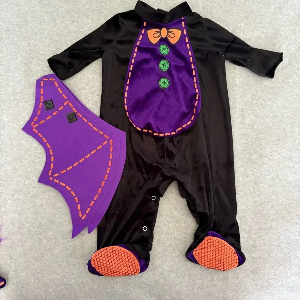 Baby Bat Halloween Costume Infant XS 0–6 Months Black Purple Jumpsuit Hood